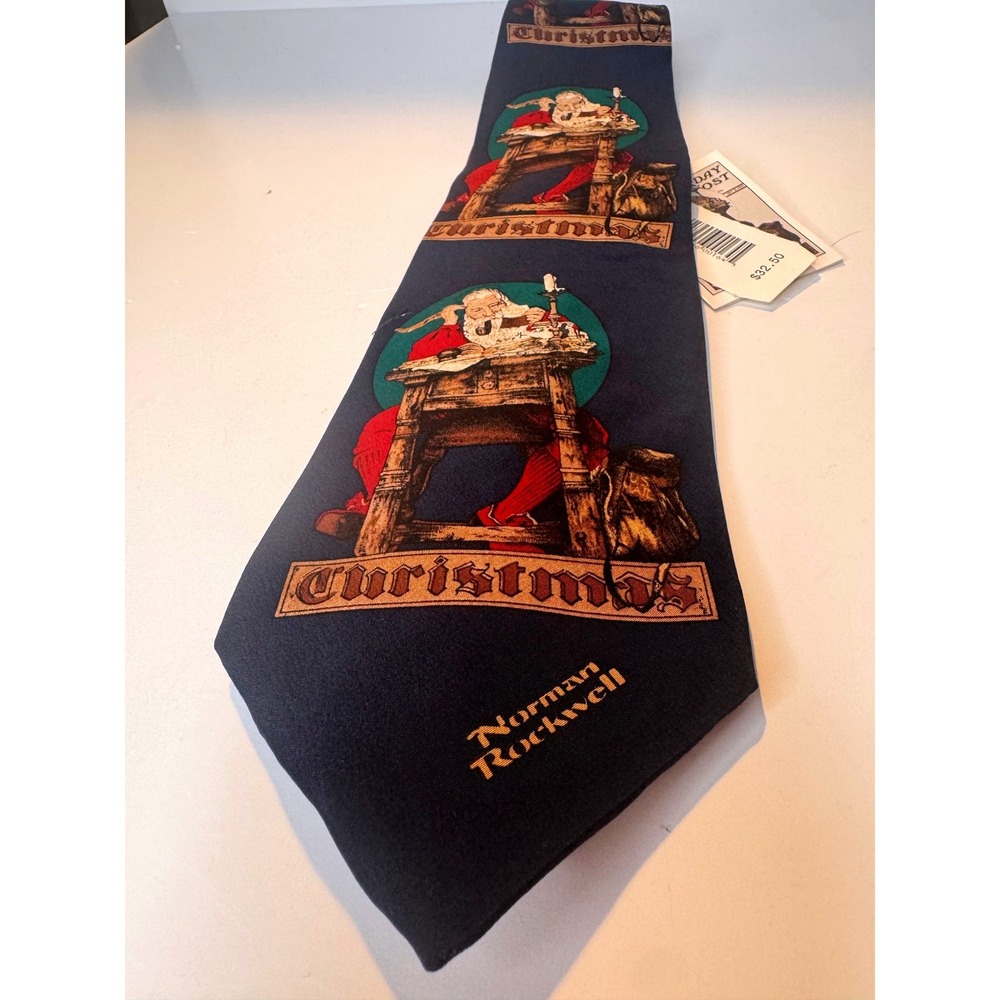 NWT Norman Rockwell Christmas Santa Tie Vintage 1994 Saturday Evening Post Silk